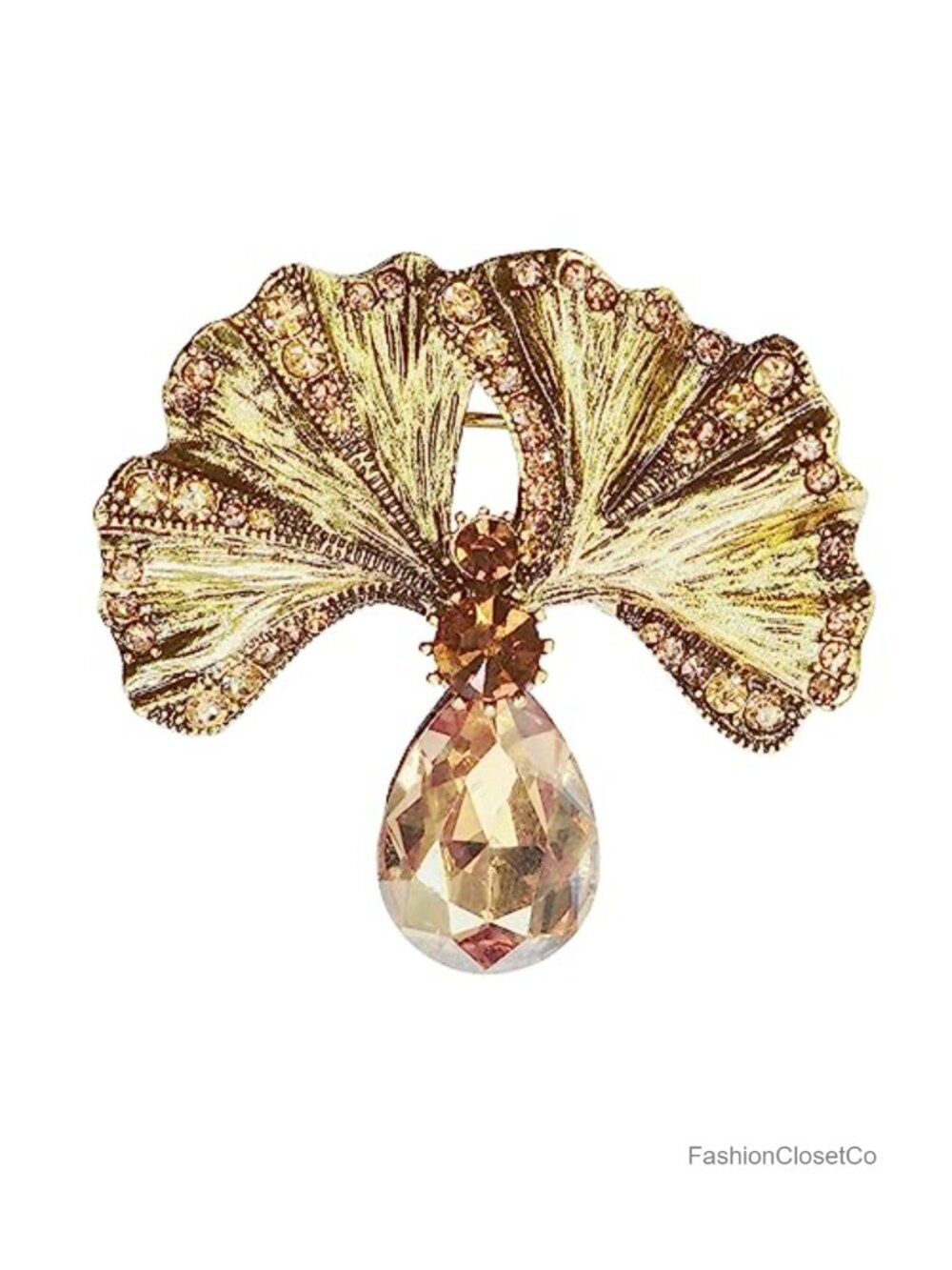 Gold Plated Flower Brooch Pin with Colorful Zircon, 1.8 x 2 Inch